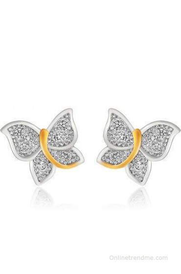Mahi Flying Butterfly Cubic Zirconia Brass, Alloy Stud Earring